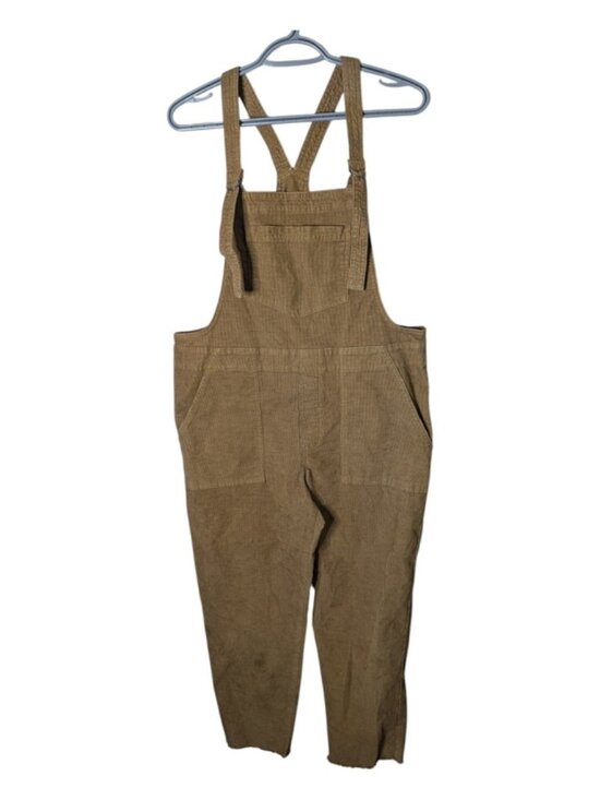 aerie Pants - Aerie Werk & Play Brown Corduroy Bib Overalls Size Medium Raw Frayed Hem Casual